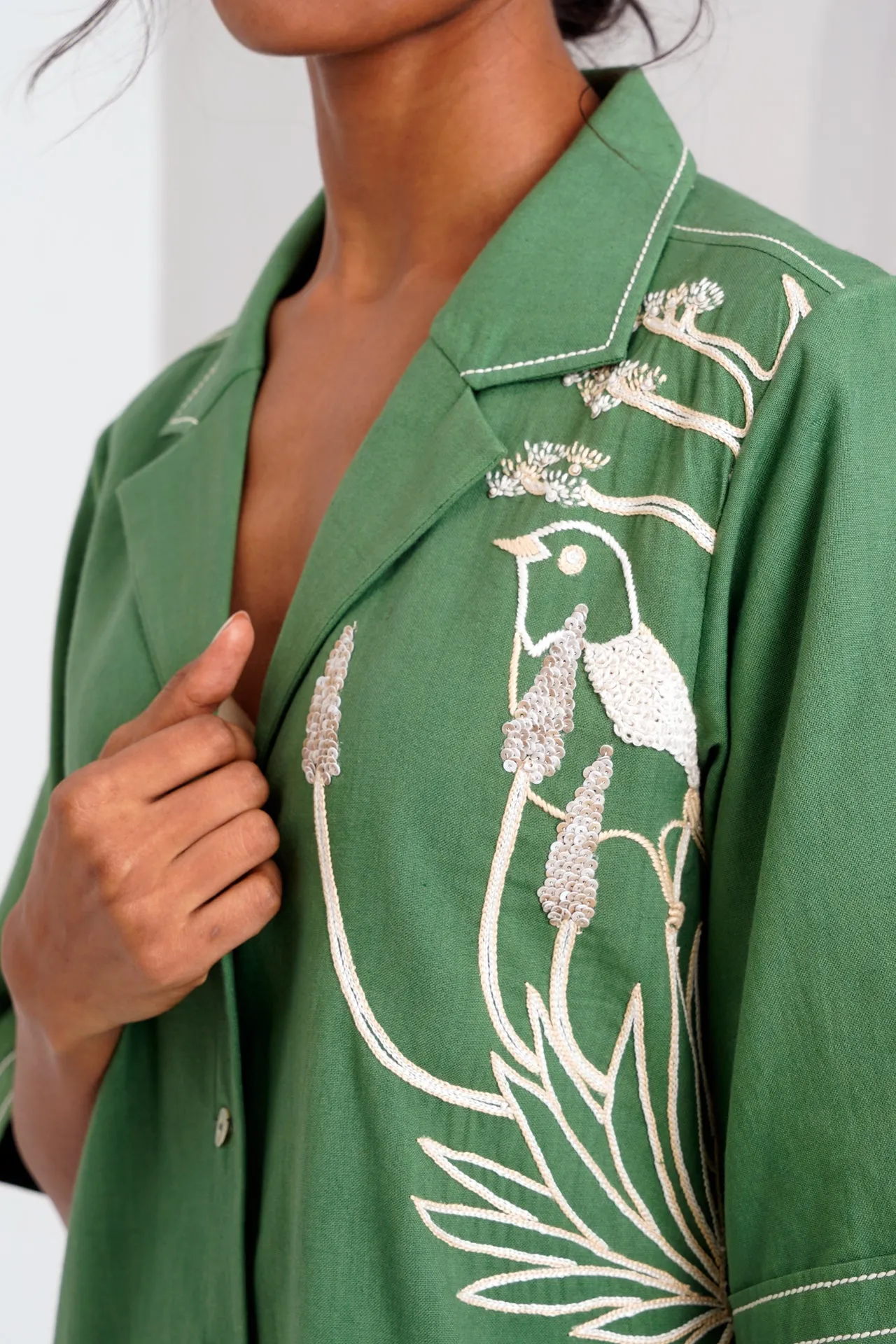 Pine Green Taiwo - Embroidered Shirt Dress