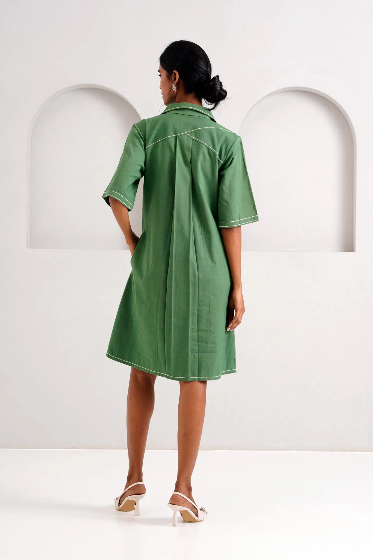 Pine Green Taiwo - Embroidered Shirt Dress