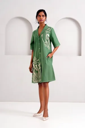 Pine Green Taiwo - Embroidered Shirt Dress