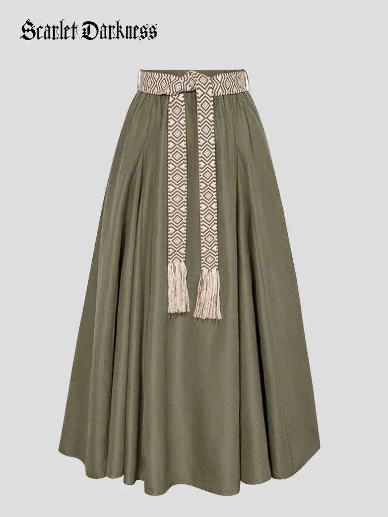 Renaissance Boho Maxi Skirt Ankle Length Swing Skirt