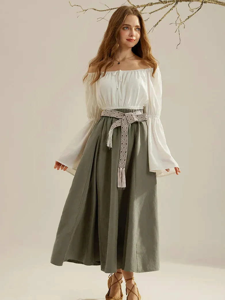 Renaissance Boho Maxi Skirt Ankle Length Swing Skirt