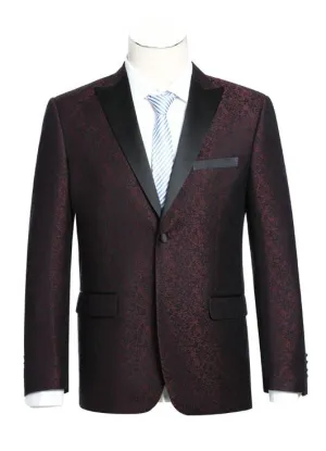 RENOIR Burgundy Slim Fit Tuxedo Blazer 290-5