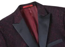 RENOIR Burgundy Slim Fit Tuxedo Blazer 290-5