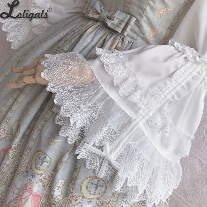 Retro Style Women's White Blouse Vintage Victorian Bell Sleeve Lolita Shirt by Yiliya