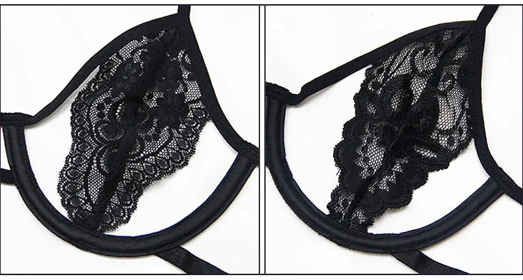 Sexy underwear panties garter belt set sexy temptation transparent lace bra with steel ring breast bra