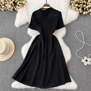 short-sleeved A-line dress elegant long skirt       S5043