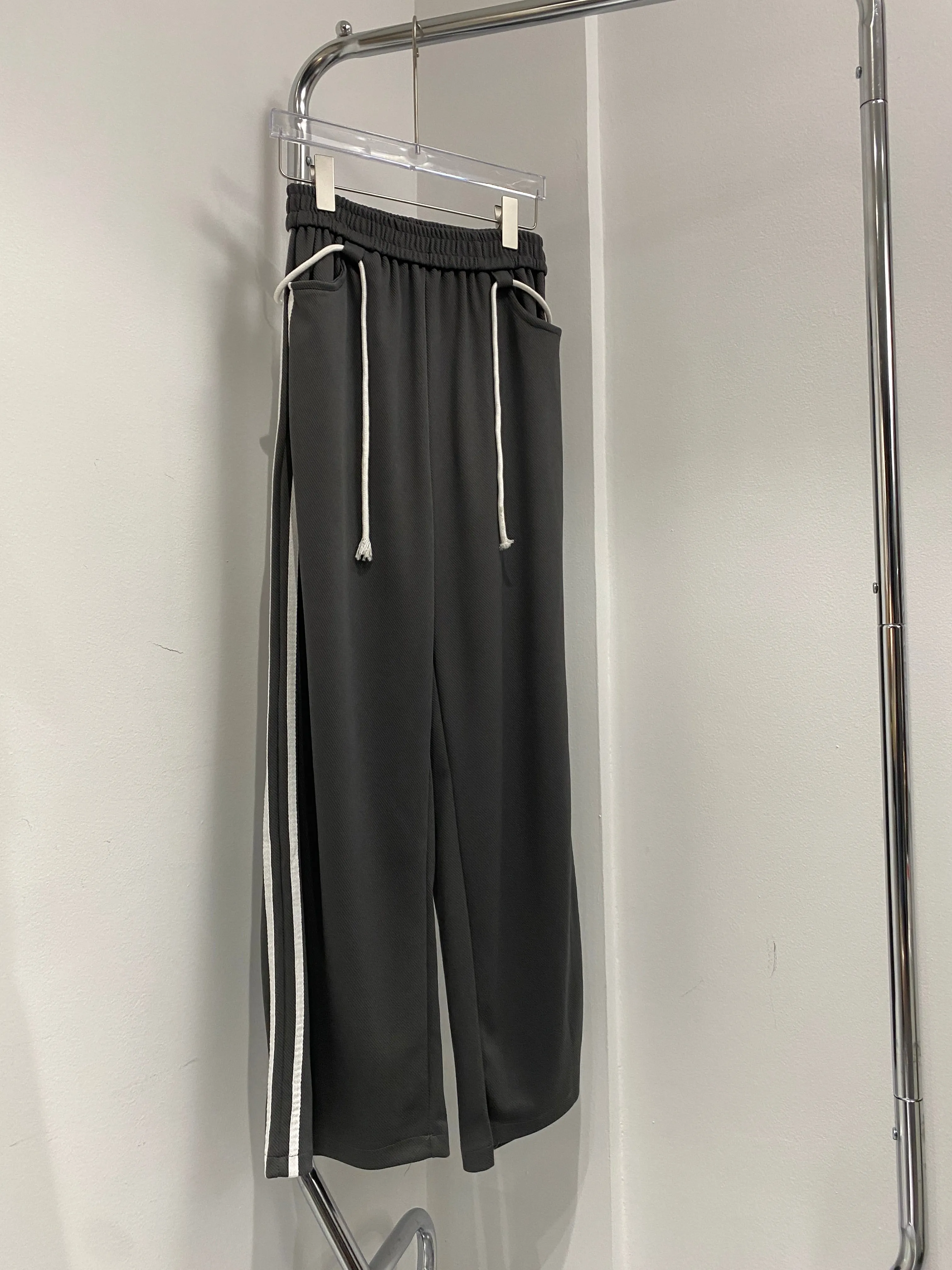 Side Striped Wide Leg Sweatpants - Smoke