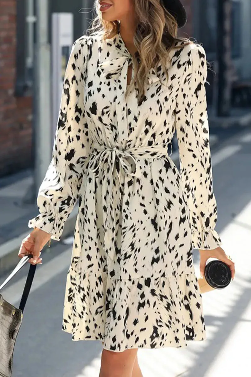 Sweet Elegant Print Bandage Half A Turtleneck A Line Dresses