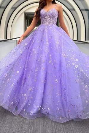 Sweetheart Neck Lilac Lace Floral Long Prom Dresses, Lilac Formal Dress with Lace Appliques, Lilac Evening Dress A2118