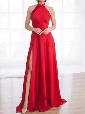 Temperament Halter Neck Side Slit Short Tight-fitting Gown