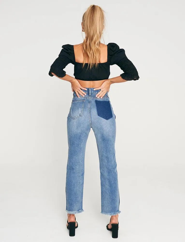 Two Tone Straight Leg Jean - Blue