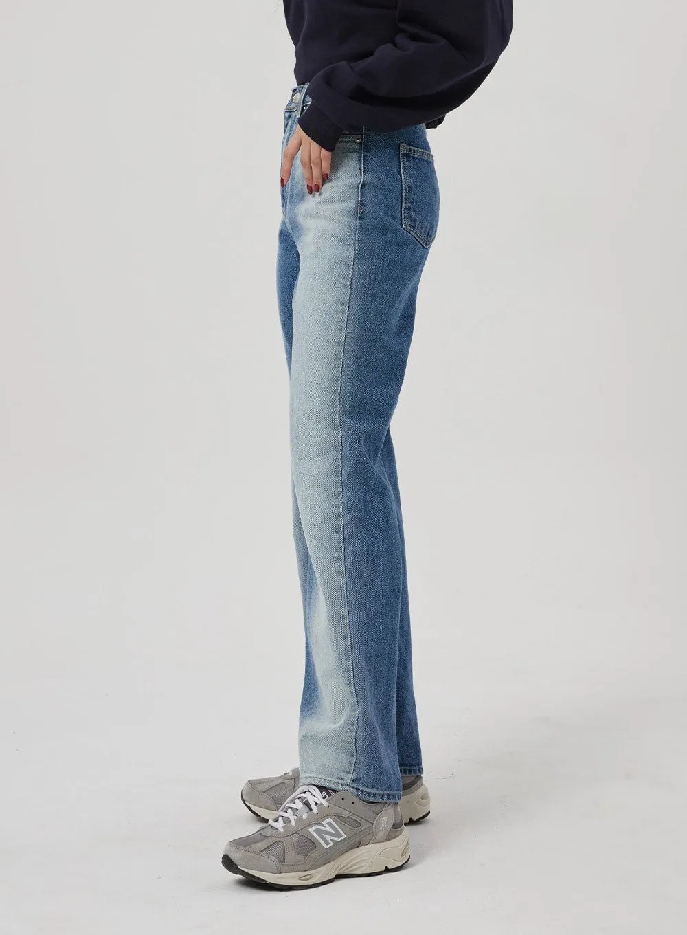 Two Tone Straight Leg Jeans BF310