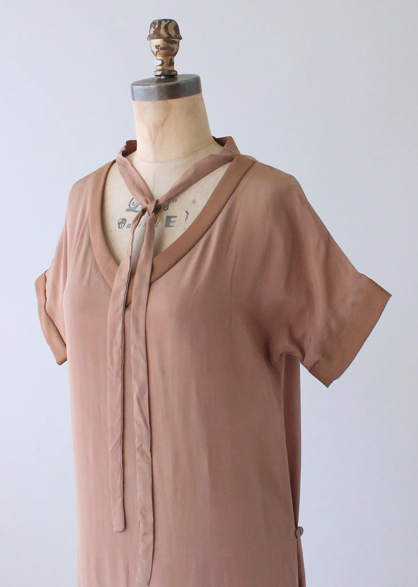 Vintage 1920s Brown Silk Day Dress with Duster Coat