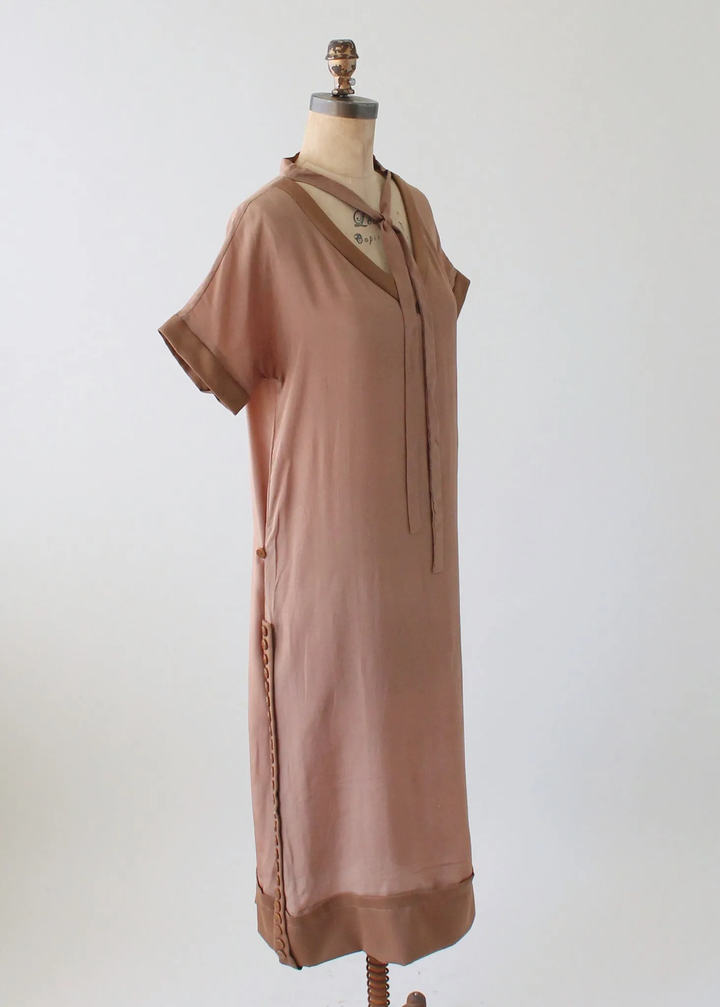 Vintage 1920s Brown Silk Day Dress with Duster Coat