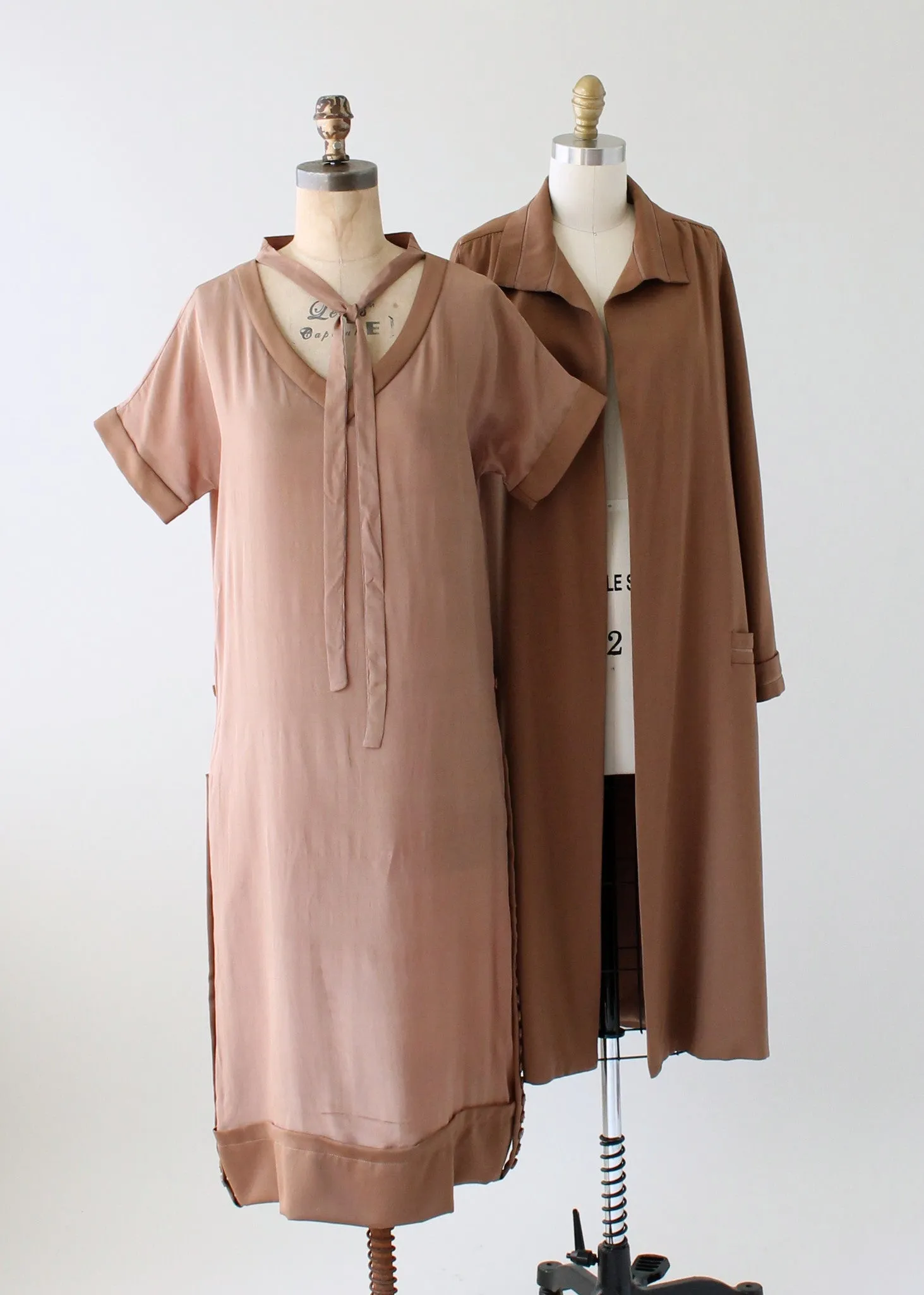 Vintage 1920s Brown Silk Day Dress with Duster Coat