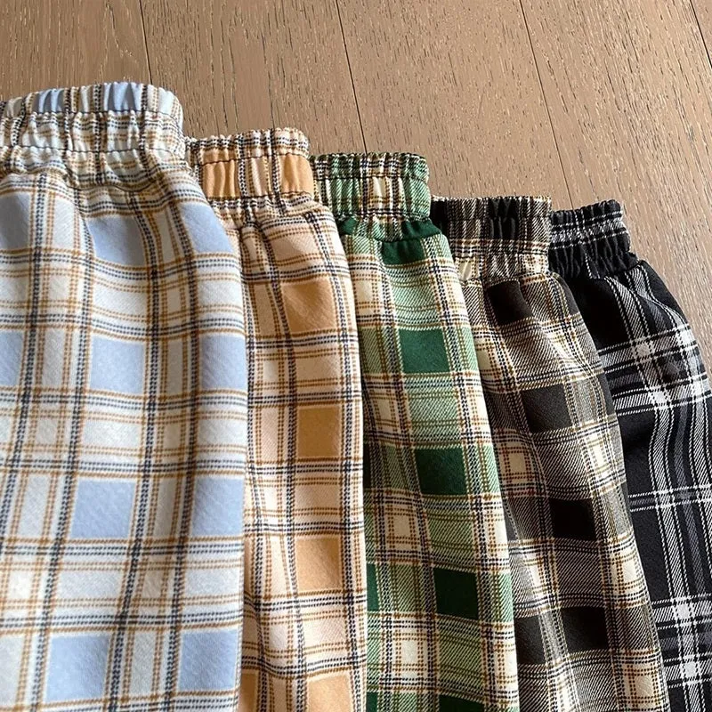 Warm and Cozy Casual Thick Plaid Wide Leg Trouser Pants