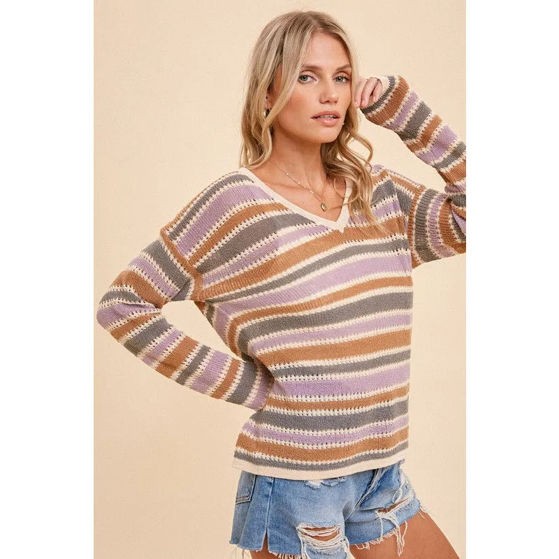 Weekend Wear Multi Color Stripe Sweater Top