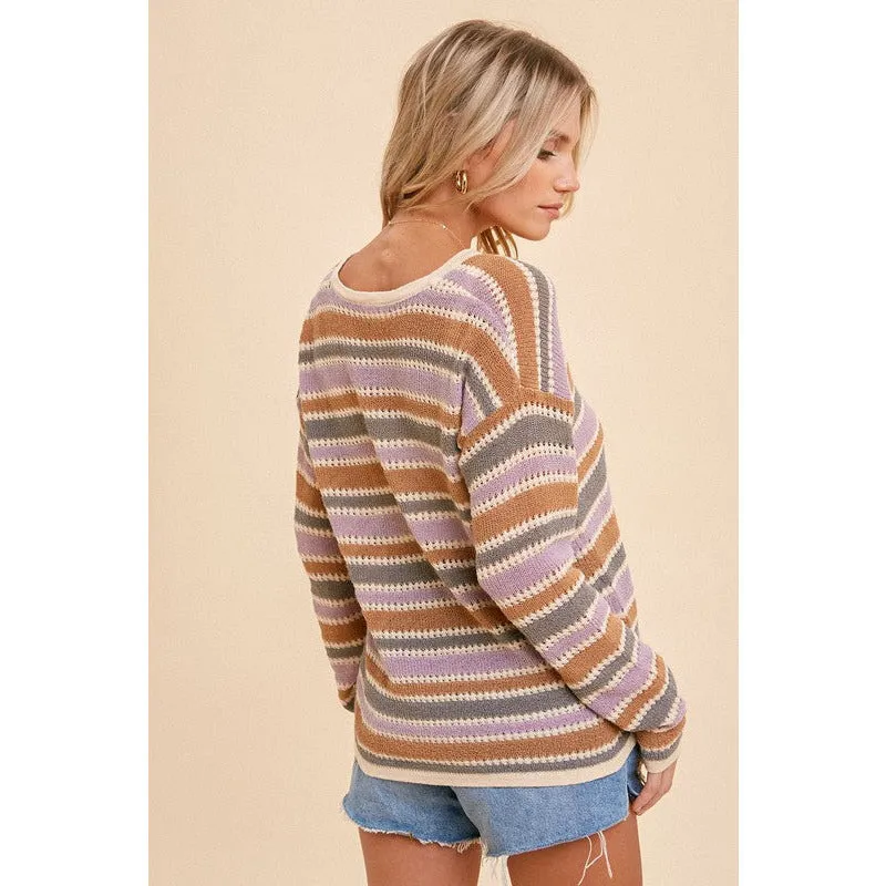 Weekend Wear Multi Color Stripe Sweater Top