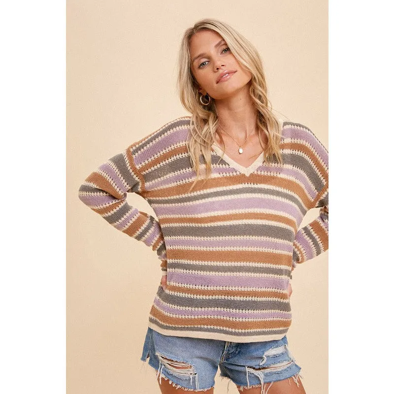 Weekend Wear Multi Color Stripe Sweater Top