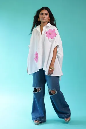 White Anti-Fit shirt with Poppy Pink Flowers