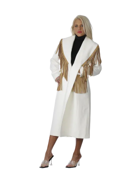 White Loro Piana Wool Coat with Fringes