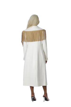 White Loro Piana Wool Coat with Fringes