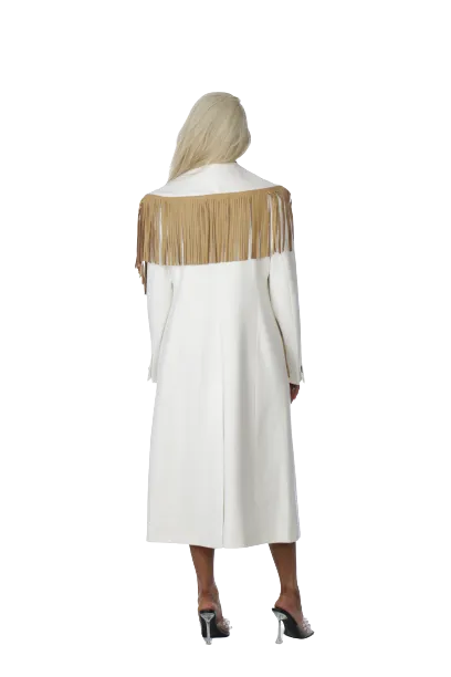 White Loro Piana Wool Coat with Fringes