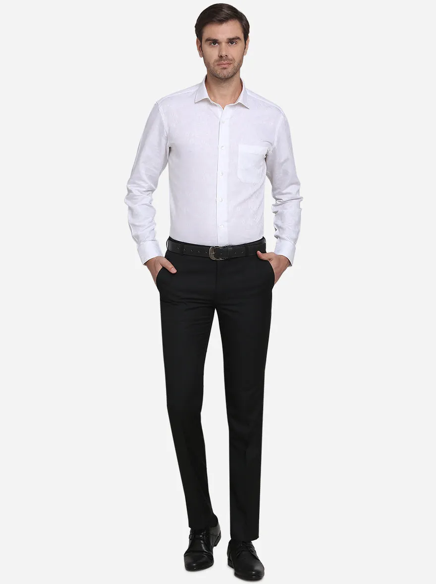 White Printed Slim Fit Formal Shirt  | Metal