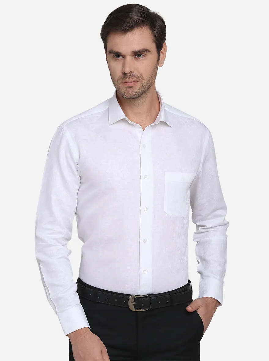 White Printed Slim Fit Formal Shirt  | Metal