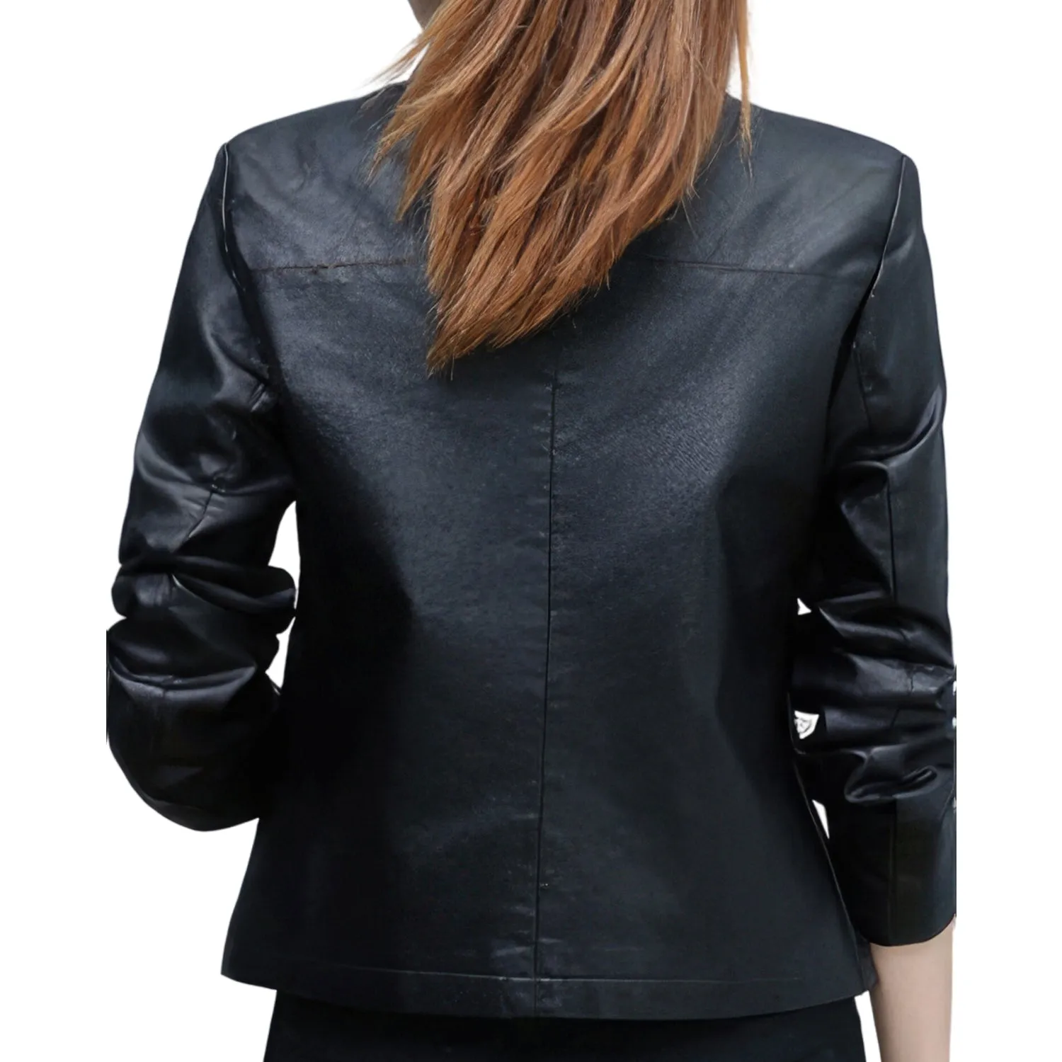 Women’s Black Genuine Sheepskin Shirt Collar Moto Café Racer Sporty Korean Fashion Chic Slim Fit Leather Jacket