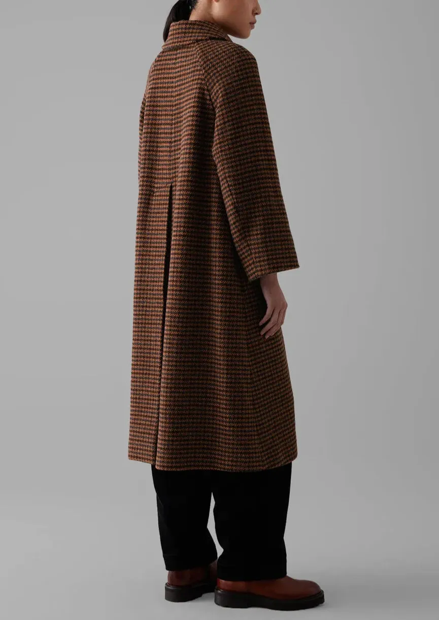 Wool Houndstooth Raglan Coat, Burnt Orange