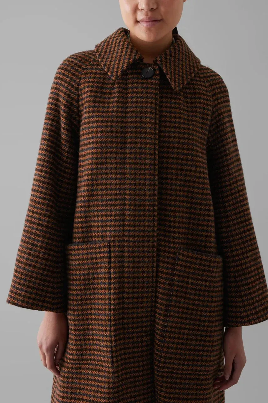 Wool Houndstooth Raglan Coat, Burnt Orange