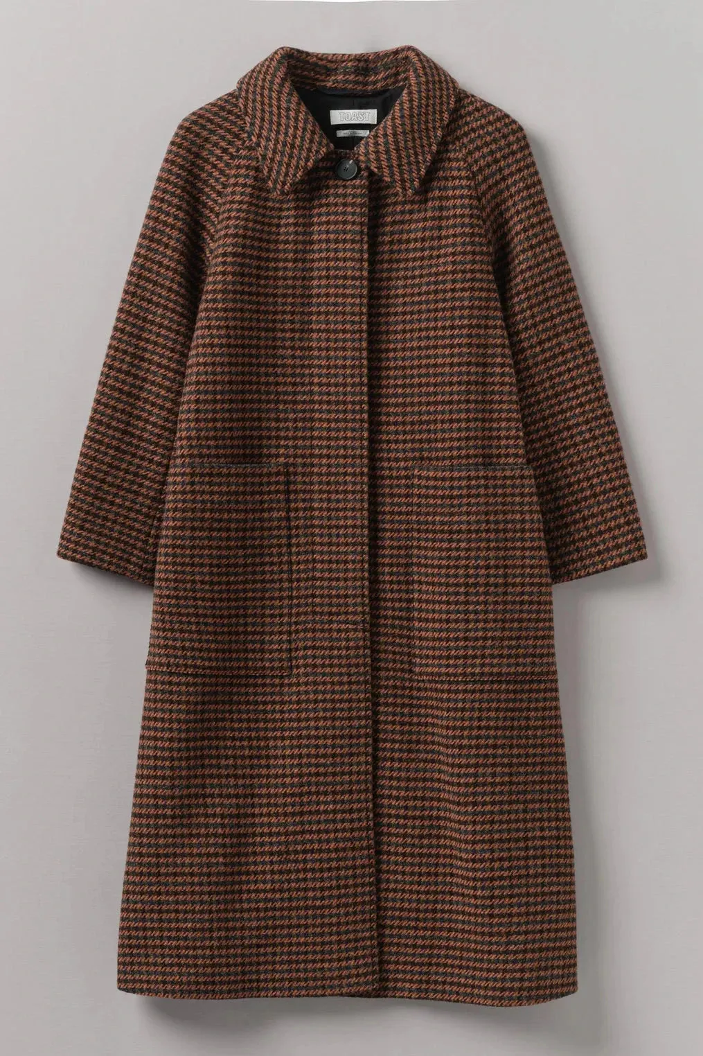 Wool Houndstooth Raglan Coat, Burnt Orange