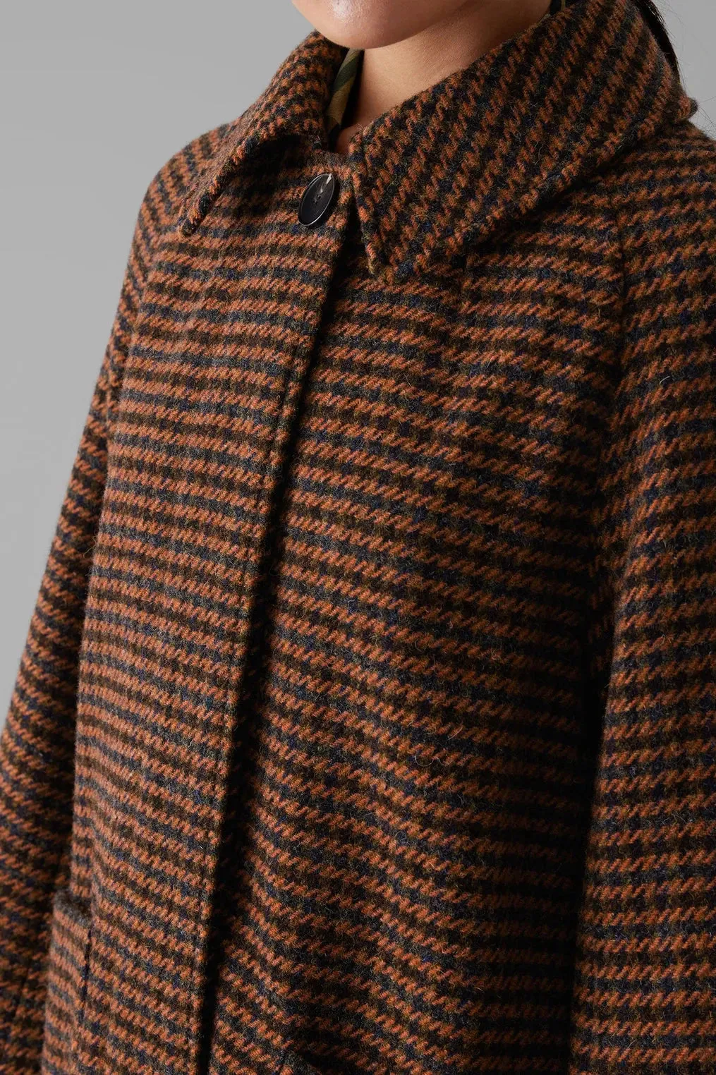 Wool Houndstooth Raglan Coat, Burnt Orange