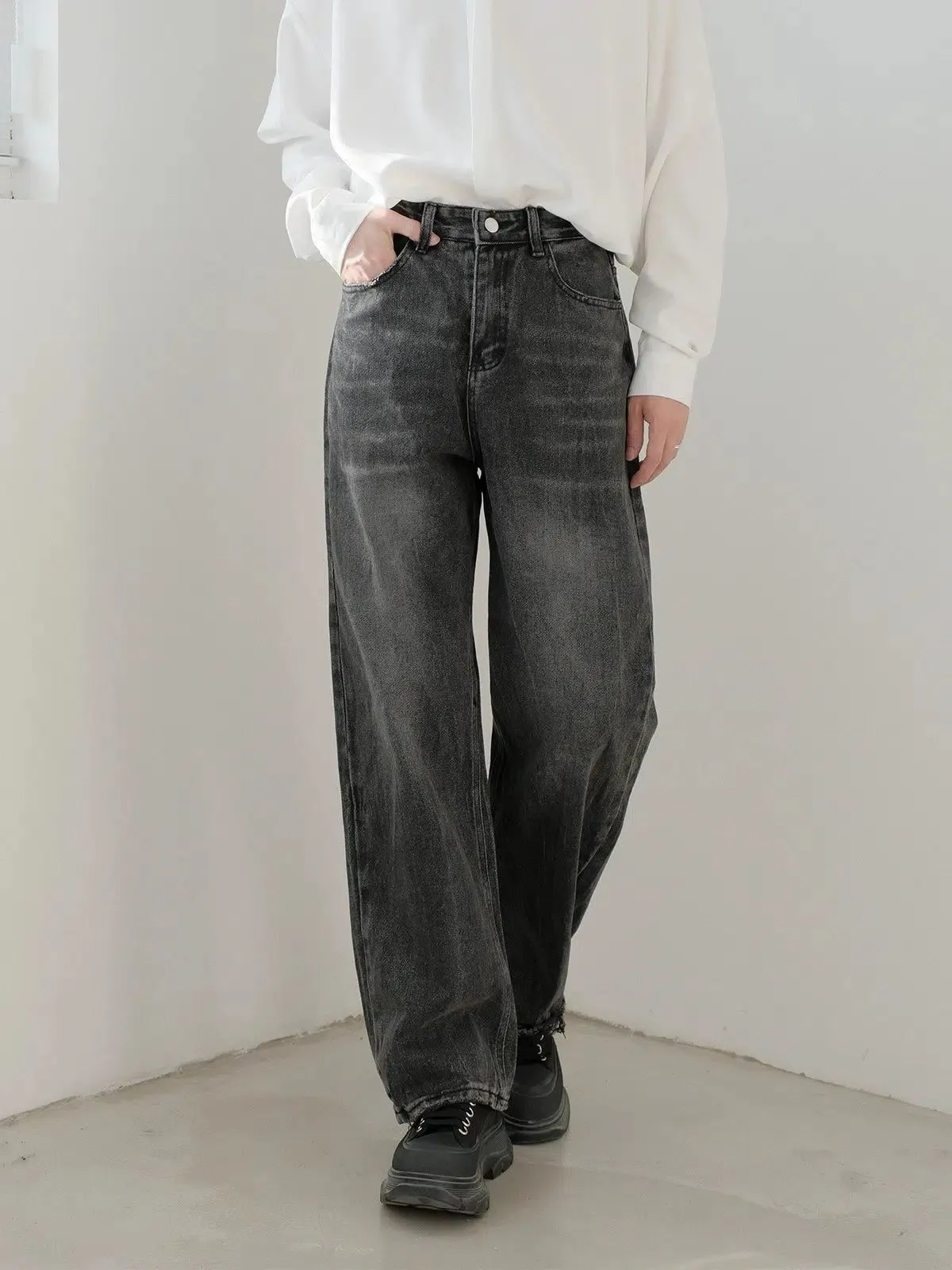 Zhou Bootcut Straight Leg Washed Jeans